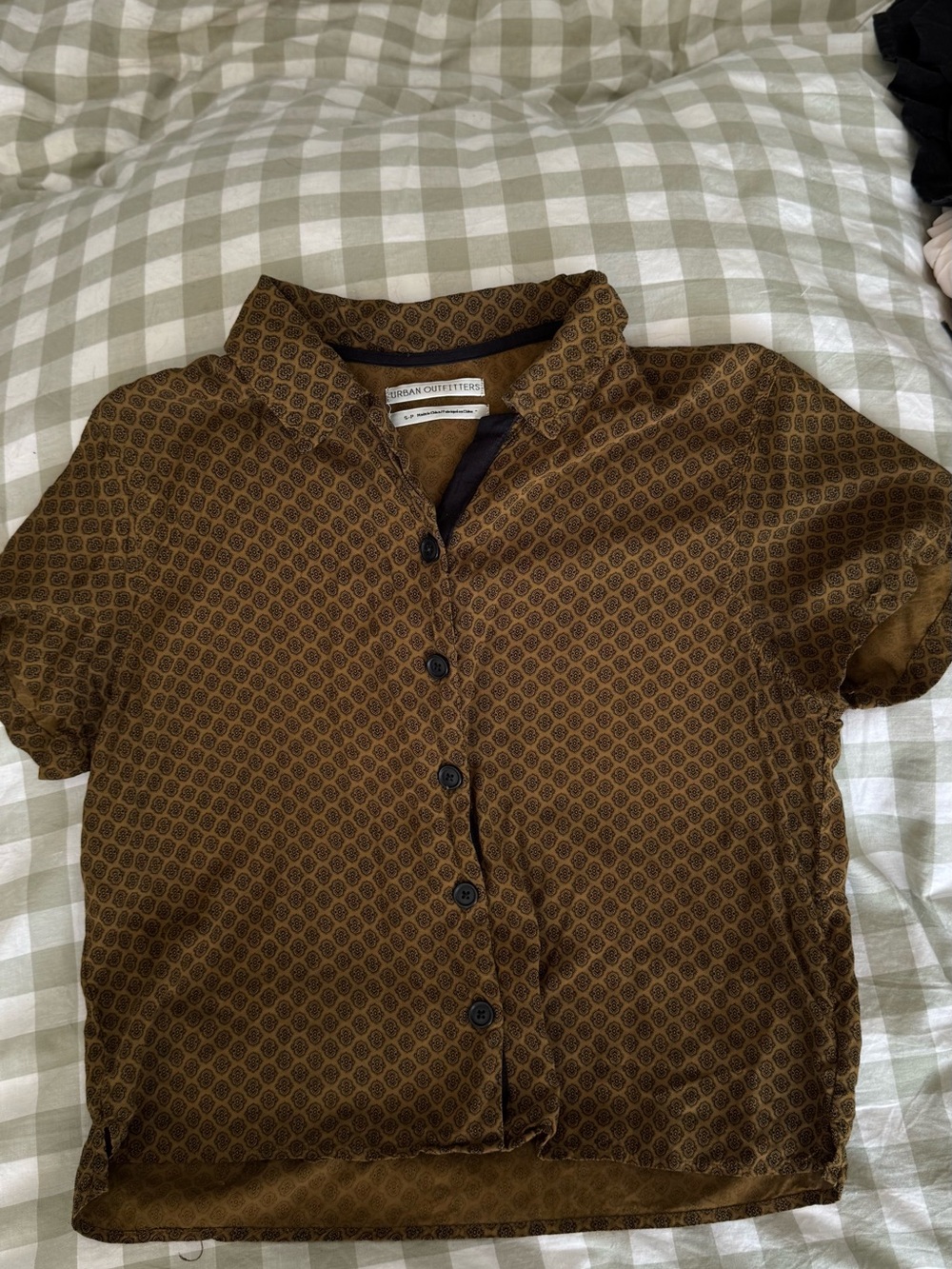 Urban Outfitters Mustard Brown Printed Short Sleeve Shirt